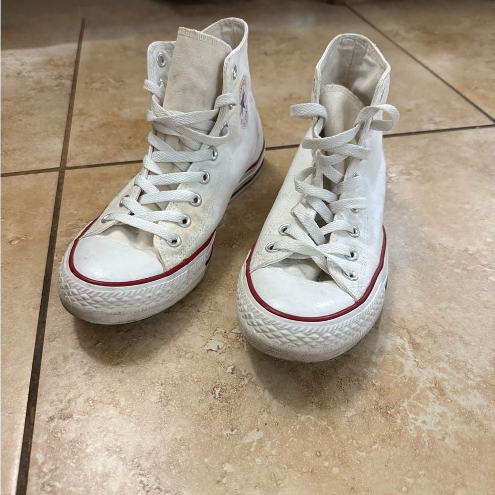 Converse White High-Top Sneakers with Red Accents